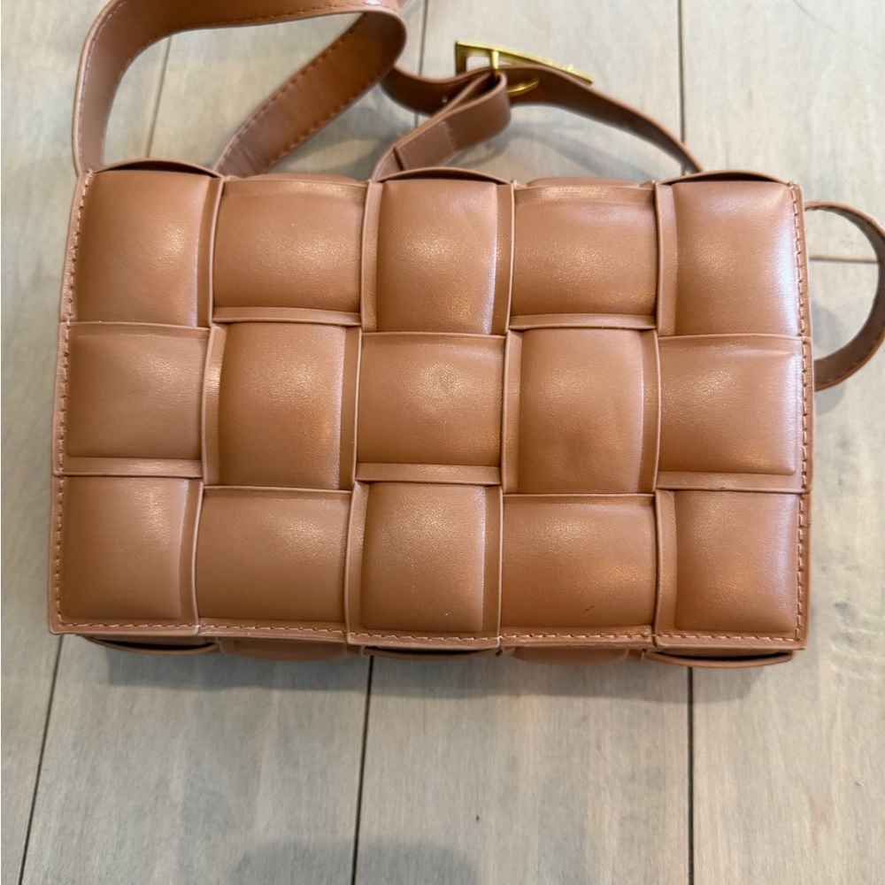 NWOT: Tan Woven Padded Cassette Crossbody Bag